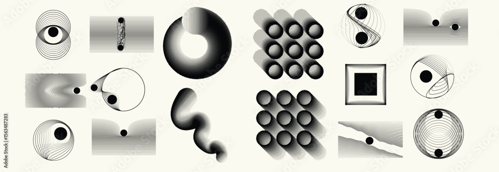 Poster collection of vector design elements. set of logos with lines, stripes and circles. various forms of