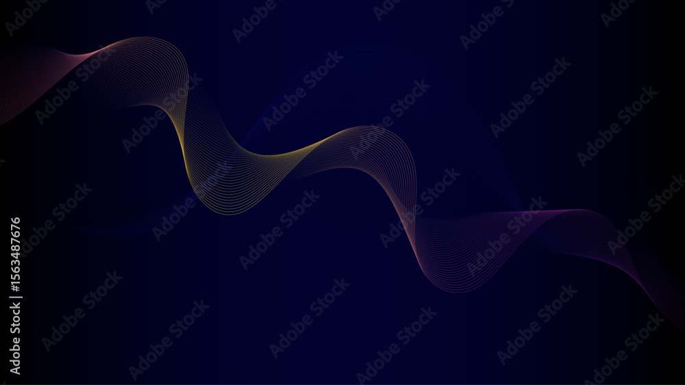 Poster smooth abstract wave pattern with purple and orange flowing curves on dark background