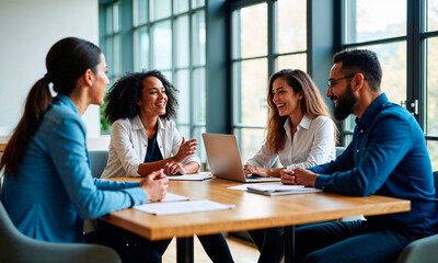Diverse group of workers in a business meeting