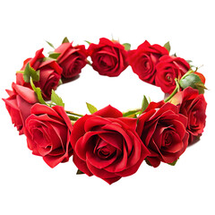 Fototapeta premium red rose flower crown front view isolated on white background PNG , AI GENERATED
