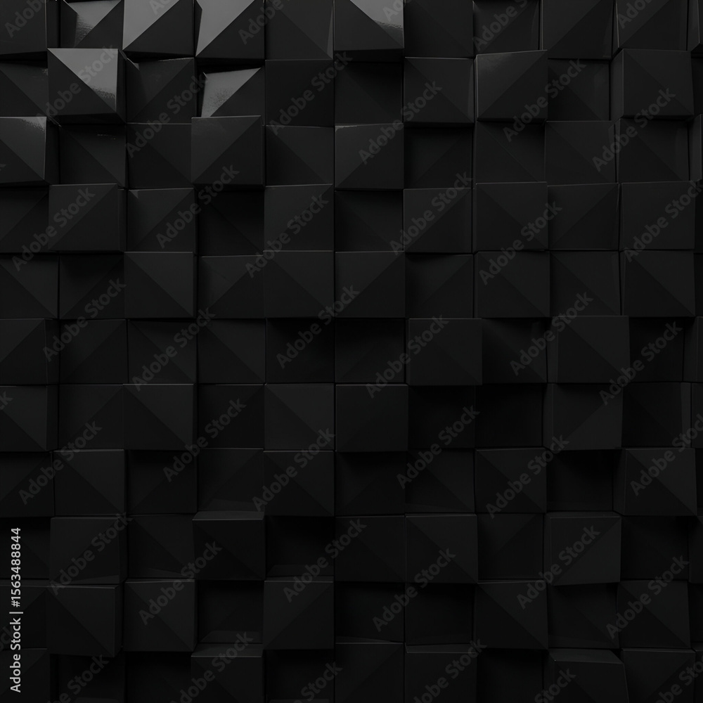 Poster abstract geometric wall with repeating square and triangular shapes in a dark matte black color. int
