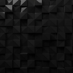 Obraz premium Abstract geometric wall with repeating square and triangular shapes in a dark matte black color. Intricate pattern with no people or objects.