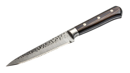 Sharp steel kitchen knife with black handle isolated on white