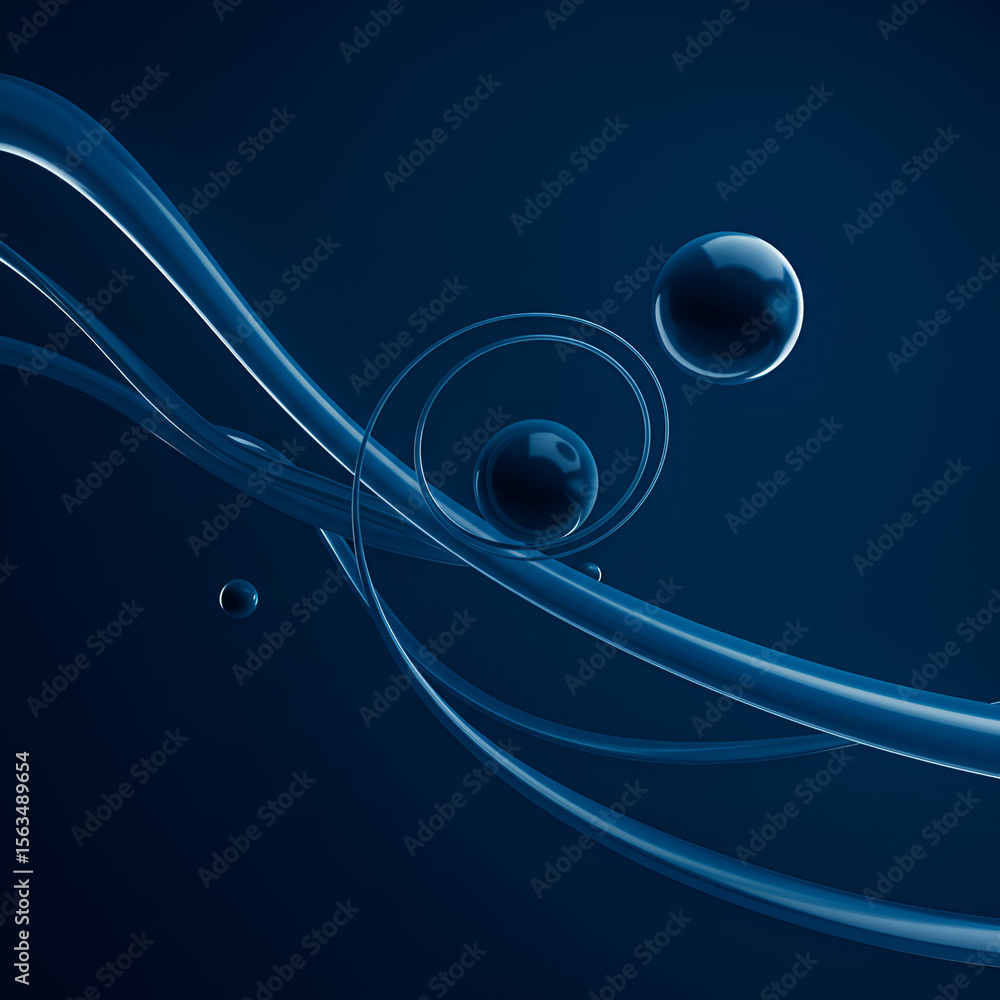 Aufkleber dark blue abstract design with dynamic curves and spheres in a digital rendering. intertwined elemen