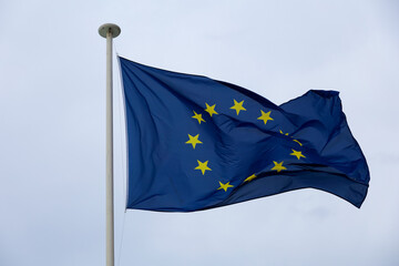 The flag of the European Union against the sky