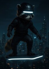 Fototapeta premium Futuristic raccoon on hoverboard