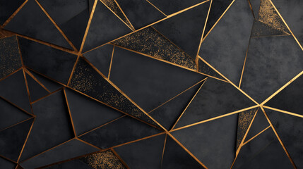Black geometric texture with golden polygonal patterns -