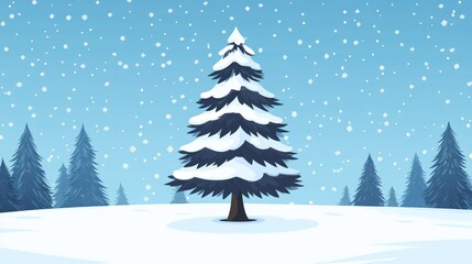 Obraz premium Snowy Christmas tree in winter forest background