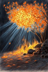Colorful Forest Fire Sketch with Pencil and Flames