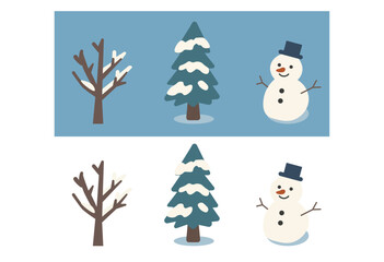 Winter Nature Icon Set (Trees and Snowman)

