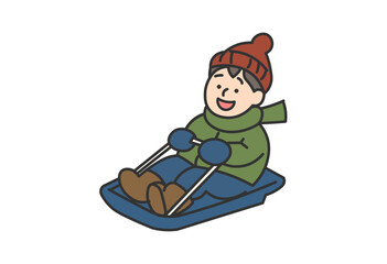 Boy Playing with a Sled in Winter
