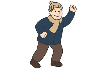 Elderly Man in Winter Clothes (Raising One Hand)