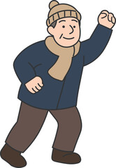 Elderly Man in Winter Clothes (Raising One Hand)