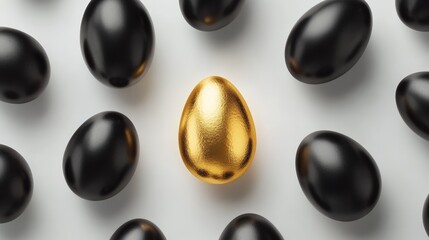 Elegant Golden Egg Surrounded by Black Eggs