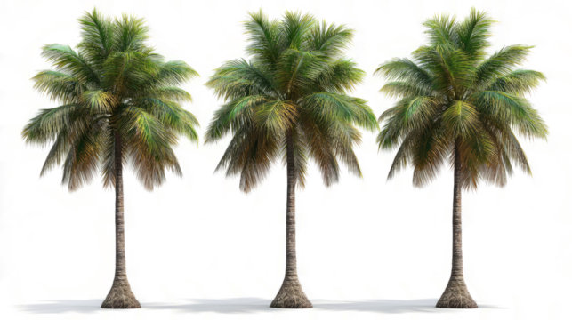  different types of coconut palm trees isolated on a transparent background