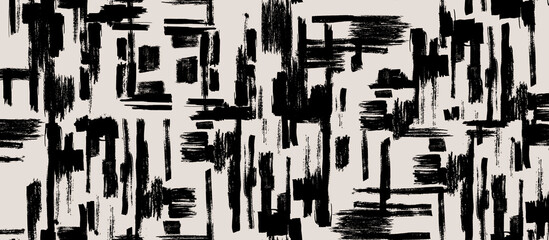 stock photo black and white geometry brush pattern, seamless watercolor abstract texture 