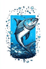 Fish Caught in Plastic Waste Illustration
