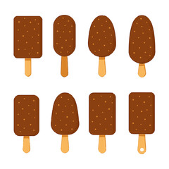Chocolate Ice Cream Bars Flat Illustration – Tasty Frozen Dessert Set