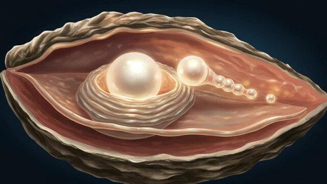 Close-up of an oyster with a pearl inside its shell