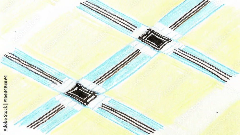 Poster colored pencil drawing abstract art design featuring intersecting lines and colors for creative proj