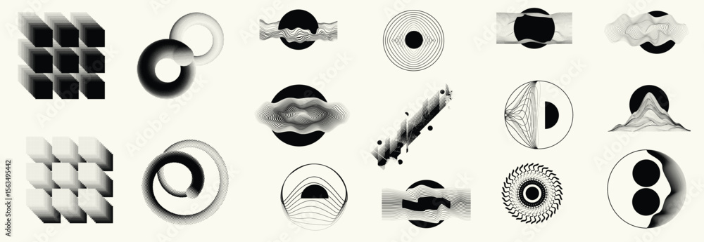 Poster collection of vector design elements. set of logos with lines, stripes and circles. various forms of