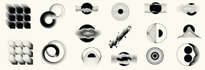 Collection of vector design elements. Set of logos with lines, stripes and circles. Various forms of line and dots design.Vector logo collection. Bundle of circle icons and elements. Set of lines art.