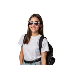 Happy Teenage Girl Student with Backpack and Sunglasses