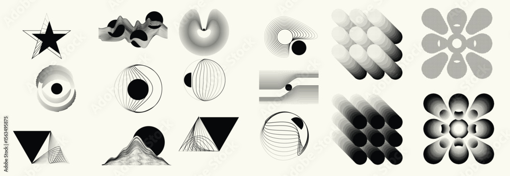 Poster collection of vector design elements. set of logos with lines, stripes and circles. various forms of