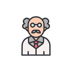 Cartoon Icon Of An Elderly Scientist Or Professor With Glasses