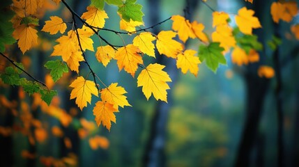 Obraz premium Colorful Autumn Leaves in a Forest Setting with Depth of Field Effect