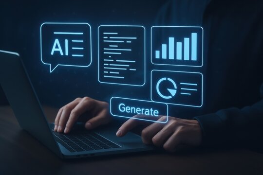 A person uses a laptop to generate data and analytics with ai technology - Powered by Adobe
