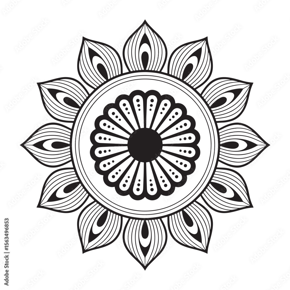 Poster symmetrical mandala flower with decorative petals and circular pattern a visually appealing design w
