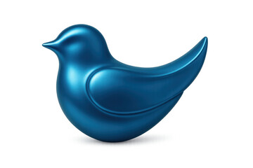 Glossy blue bird icon with a sleek design, isolated on a transparent background, ideal for digital and social media concepts