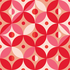 Contemporary seamless pattern with simple geometric shapes in pink and red colors. Stylish abstract background in Scandinavian style for print, design, fabric. Vector illustration