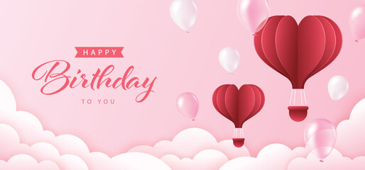 Happy birthday banner with hot air balloons. 