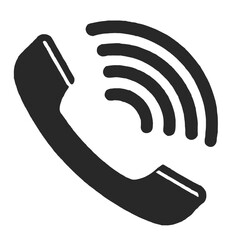 Black vector phone icon with ringing signal lines representing call, contact, or communication in a minimalist flat design
