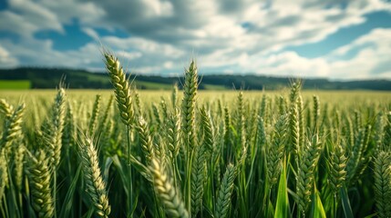Aromatic wheat field under a blue sky, showcasing the beauty of nature