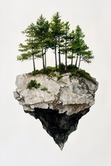 Watercolor Landscape of Trees on a Barren Mount