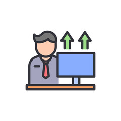 Professional Growth Illustration With Upward Arrows And Office Worker