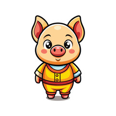 Cute pig wearing a yellow outfit