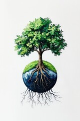 Watercolor Painting of Trees and Roots Spreading