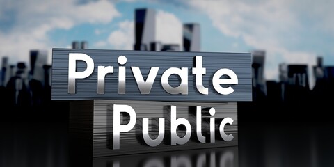 Fototapeta premium Private, public - metal blocks and skyscrapers - 3D illustration