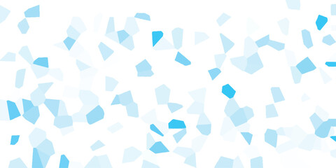 Abstract mosaic composition featuring light blue geometric shapes scattered across a white background suggesting modernity and innovation