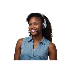 Smiling African American Customer Service Representative Wearing Headset