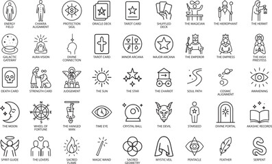 Esoteric Symbols Vector Set: Tarot, Astrology, and Spirituality Icons.