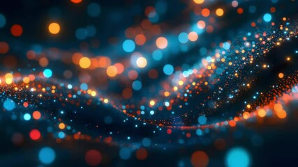 Abstract Sparkling Light Orbs Flowing in Waves, Glowing Particles on Dark Backdrop - Powered by Adobe