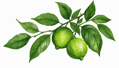 Citrus Verdancy lime branch tree isolated watercolor vector illustration svg © Arun168