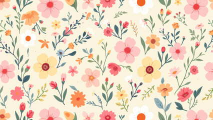 Colorful hand drawn ditsy flowers. Vector seamless pattern
