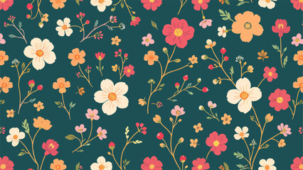 Colorful hand drawn ditsy flowers. Vector seamless pattern
