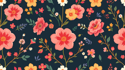 Colorful hand drawn ditsy flowers. Vector seamless pattern
